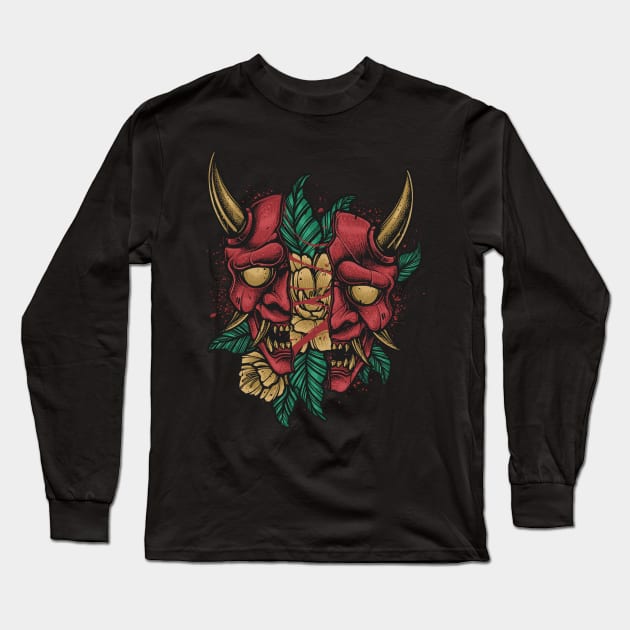 Oni mask flower Long Sleeve T-Shirt by vhiente